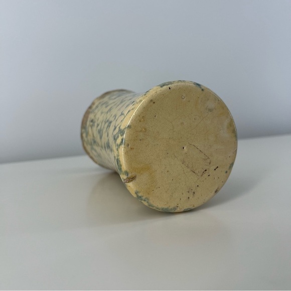 Vintage Small Blue Yellow Spongeware Stoneware Pitcher Vase Ceramic Piece - Picture 7 of 16